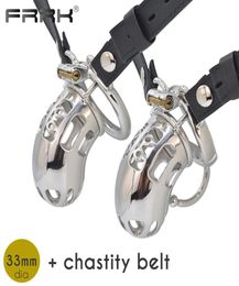 FRRK Strapon Male Chastity Belt Cock Cage Men Stainless Steel Adult BDSM sexy Toys Metal Penis Rings Strap On Lock Bondage Device24312462