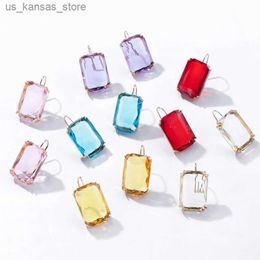 Charm Bilandi Modern Jewellery Transparent Glass Earring For Women Gift Geometric Square Colourful Drop Earrings For FemaleWedding Gifts Y240412