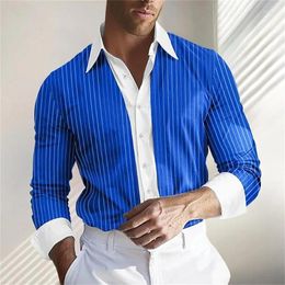 Men's Dress Shirts Fashionable Tops T-shirt Striped Plaid Blue Button-down Shirt Style Soft And Comfortable Plus Size