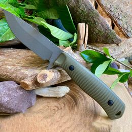 High Hardness 539GY Anonimus BM Hunting Fixed Blade Knife Tungsten Gray Drop Point Green G10 Handles Survival Military Straight Knives with Sheath 3300 15500 15600