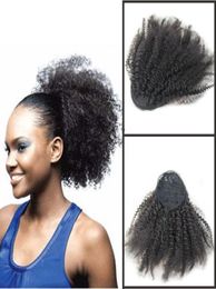 Drawstring Ponytail Extension African American Black Short High Afro Kinky Curly Hair Extension Human Puff Hair pony tail For Bla6848714