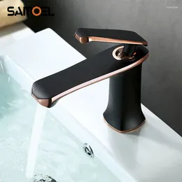 Bathroom Sink Faucets High-end Gorgeous Modern Brass Black And Rose Gold Basin Faucet Mixer Deck Mount Lavatory Cold Water Tap B3361