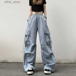 Women's Jeans Oversized Women Cargo Pants Hip-hop Strtwear Fashion Spring Summer Pockets Elastic High Waist Casual Sports Casual Trousers Y240408