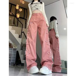 Women's Jeans WCFCX STUDIO Pink Woman's High Waist Wide Leg Denim Trouser Baggy Streetwear Chic Design Vintage Straight Jean Pants