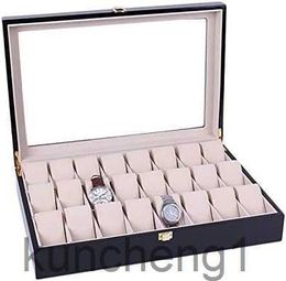 24 Slots Wooden Case Watch Display Box for Men Women Glass Top Collection Box Jewellery Storage Organiser Holder Storage Gifts (16.7 x 11.42 x 3.15 Black)