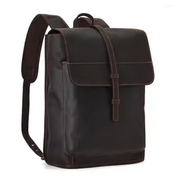 Backpack Genuine Leather Men Vintage Shoulder Bag For Man Large Capacity Travel Backpacks 15'' Laptop S School