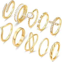 14K Gold-plated Ring Set for Women, Exquisite Gold Finger Joint Ring That Does Not Change Color, Simple Thumb Stacking Ring Packaging Size