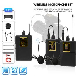 Microphones Professional UHF Wireless Lavalier Microphone with Audio Monitor Function and Interview Lapel Mic for Phone DSLR Camera Webcast