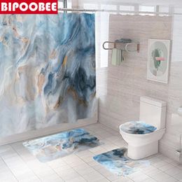 Shower Curtains High Quality Marbled Curtain Waterproof Polyester Bathroom Stone Pattern Bath Mat Toilet Non-Slip Rug Home Decor