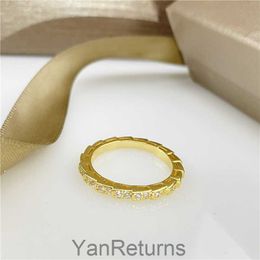 Fashion Bvlgr Jewellery brand designer womens accessories Full Diamond Snake Bone Ring 18k Rose Gold Elastic Shaped Index Finger Open light luxury
