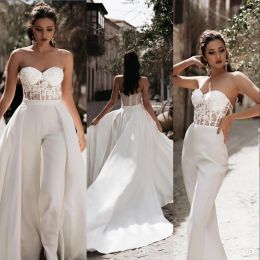 Dresses 2023 Mermaid Wedding Bride Jumpsuit With Detachable Train Sexy Lace Sweetheart Appliques Outdoor Beach Boho Bride Wedding Dress Pa