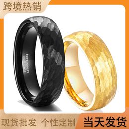 classic bestselling tungsten steel jewelry for men with black gold ring on the surface hammering patterns