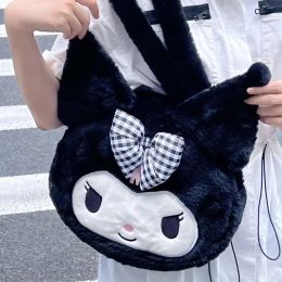 Ins Big Girls Fuzzy Handbag Black Kuromi Plush Soft Bag Bag Princess Accessories Counter Counter Pags Hig Big Trace Hiftival