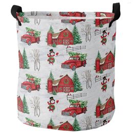 Laundry Bags Christmas Winter Farm Red Barn Snowman Car Dirty Basket Foldable Home Organiser Clothing Kids Toy Storage