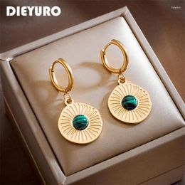 Hoop Earrings DIEYURO 316L Stainless Steel Round Sunflower Green Stone For Women Design Girls Ear Jewellery Fashion Party Gifts