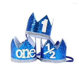 Party Decoration 1PC Blue Boy Birthday Crown Hats Baby One Year Princess Headband Shower Supply