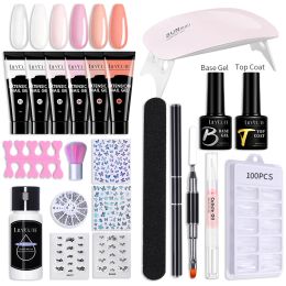 Kits LILYCUTE 15ML Extension Nail Gel Set 6W LED Lamp Vernis Semi Permanent Acrylic Extension Nail Kit Gel Set For Manicure Tool Kit