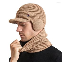 Berets Winter Warm Earflap Balaclava Hat For Men Women Scarf Set With Plush Velvet Beanie Men's Pullover Knitted Bonnets Male