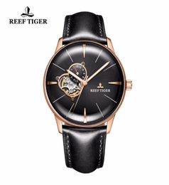 Reef TigerRT Men039s Luxury Casual Watches Tourbillon Convex Lens Rose Gold Automatic Leather Strap RGA8239 Wristwatches2738467