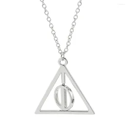 Pendant Necklaces European And American Anime Silver Colour Deathly Hallows Triangle Rotatable Character Movie Fashion Jewellery Necklace