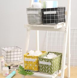 Office Desktop Foldable Storage Basket Kids Toys Sundries Organize Folding Storage Box Printing Lattice Makeup Sundries Baskets EW8487041