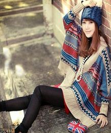 Vintage Boho Ethnic Knitted Cardigan Kimono Tribal Print Batwing Sleeve Oversized Cardigan Mori Girl Women Poncho Sweater Coat8635097