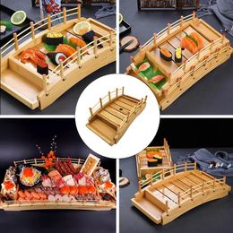 Japanese Bamboo Wooden Sushi Bridge Cuisine Boats Sashimi Plate Platter Arch Tableware Decor Ornament 240328