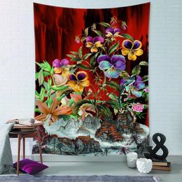 Tapestries Flowers And Mountains Landscape Tapestry Wall Hanging Witchcraft Nature Boho Tapiz Home Decor