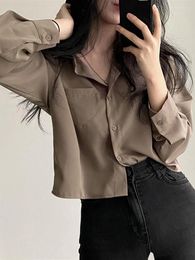 Women's Blouses Jmprs Designed Women Shirts Korean Fashion Solid Long Sleeve Button Up Tops Office Ladies Chiffon Short Blouse