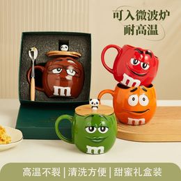 m&m beans coffee mugs tea cups and mugs cartoon cute expression mark large capacity drinkware Christmas gift T200104