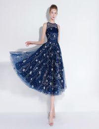 Sexy Tea Length Short Cocktail Dresses Backless Star Pattern New Formal Party Dress Women Prom Gowns9698146