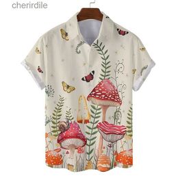 Men's Casual Shirts Coloured Mushroom 3D Printed Hawaiian Shirt Mens Summer Vacation Shirt Button Lapel Short Sleeve Beach Aloha Shirt yq240408