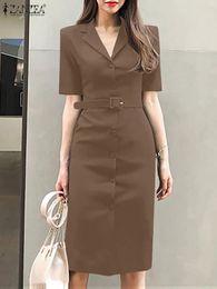 ZANZEA Elegant Women Lapel Neck Short Sleeve Blazer Dress Summer Fashion Casual OL Sundress Party Midi Vestido Office Work 240408