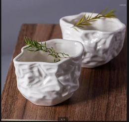 Bowls White Ceramic Bowl Wrinkle Cup Irregular Dessert Dinner Plate Restaurant Decorative Tableware Rice Fruit Salad