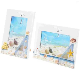 Frames 2Pcs Wooden Po Frame 6 Inch Nautical Style Picture Coastal Ornament Beach Decoration