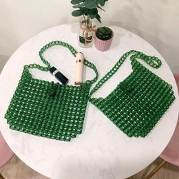 Evening Bags Transparent Agate Green Handwoven Crystal Beaded Bag Fashion Retro Women's Shoulder Versatile Texture Ladies Handbag