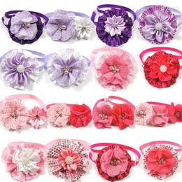 Dog Apparel 50 Pcs Valentine's Day Pet Neckties Flowers BowTies With Shiny Rhinestones Collar For Small Grooming Supplies