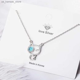 Pendant Necklaces 925 Sterling Silver Cat Crystal Pendants Necklaces For Women Gift Female Party Luxury Jewelry Free Shipping Offers GaaBou24040U8I1