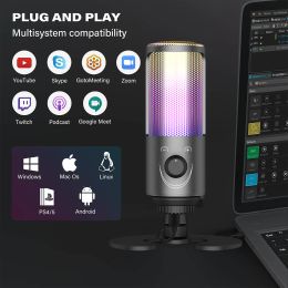 Microphones Heikuding USB Microphone for Streaming Broadcast Headphone jack Condenser Desktop USB Mic for Gamming Live Stream with RGB Light