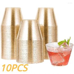 Disposable Cups Straws 10Pcs/set 9OZ 270ML Plastic Dessert Juice Cup Birthday Party Ice Cream Home Wedding Supplies