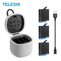 Cameras TELESIN 3 PACK Battery with Charger Box + TF Card Reader + type C Charging Cable for GoPro 8 7 6 5 Black Camera Accessories