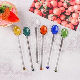 Coffee Scoops Long Handle Glass Tea Spoons Tableware Colorful Stirring Flatware For Home Kitchen Restaurant Coffeeware