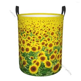 Laundry Bags Dirty Basket Foldable Organiser Field Of Sunflowers Clothes Hamper Home Storage