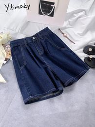 Women's Jeans Yitimoky High Waisted Knee Length Shorts Women Korean Wide Leg Baggy 2024 Office Ladies Summer Casual Denim Pants