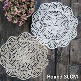 Table Mats 30CM Round Vintage Cotton Lace Doily Crochet Placemat Crafts Cup Coffee Kitchen Christmas Wedding Home Decor