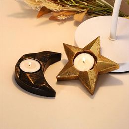Candle Holders 1 Pcs Creative Candleholder Decor Wings/Star Moon/Hedgehog/Buddha Statue Retro Resin Tea Holder