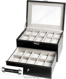 Watch Box Organizer Pillow Case 20 Slot Premium Display Cases with Framed Glass Lid Elegant Contrast Stitching Sturdy and Secure Lock for Men and Women Watch and Jewel