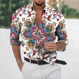 Men's Casual Shirts Mens holiday casual long sleeved Aloha Hawaiian shirt ethnic Indian print tropical Aloha Aztec shirt Camisa Hawaii yq240408
