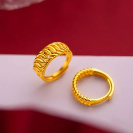 Real 100% Pure Adjustable 999 Gold Colour Couple Twist Ring for Lover Accessories Fine Jewellery Oro Better Rings Gift 240401