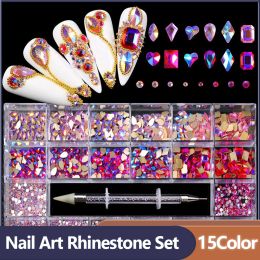 Lipstick Nail Art Rhinestone Set Acrylic Boxed Mixed Size Ab Glass Crystal Diamond Flatback Nail Charms Nails Rhinestones for Nail Art